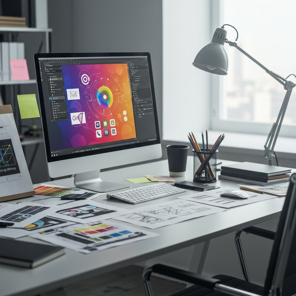 Designer working on brand guidelines and layouts