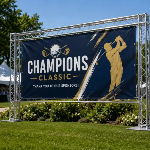 18oz premium banner mounted in a truss frame