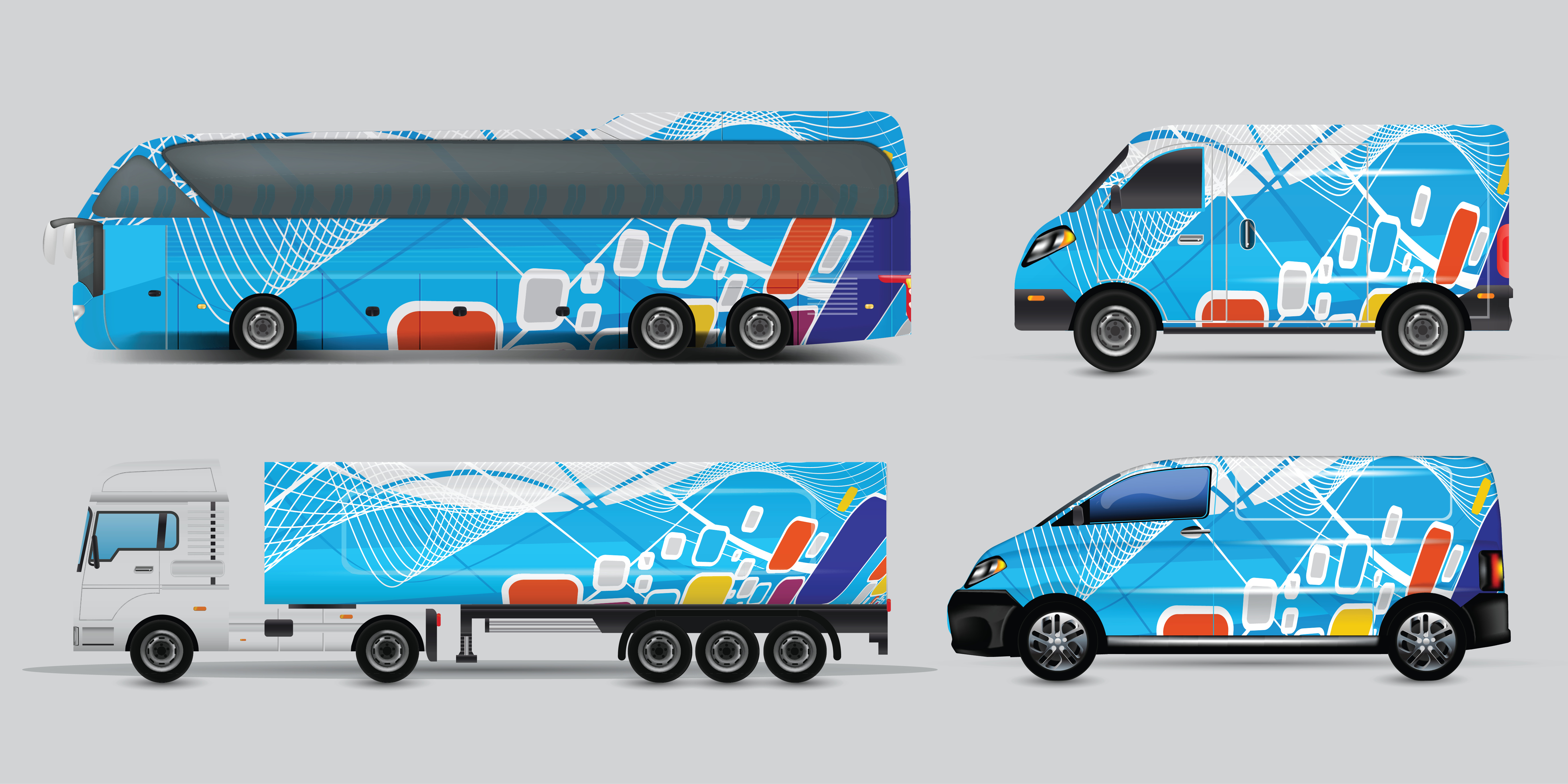 Full vehicle wrap on bus and box truck