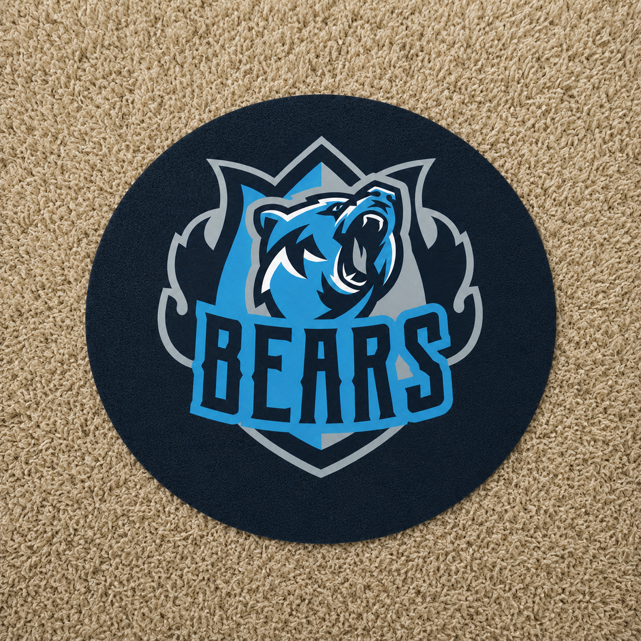 Team logo floor decal applied to carpet