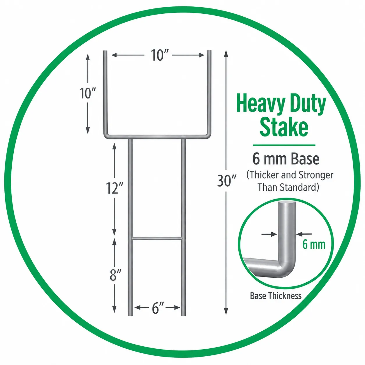 Heavy duty 6mm stake base compared with standard 3mm base