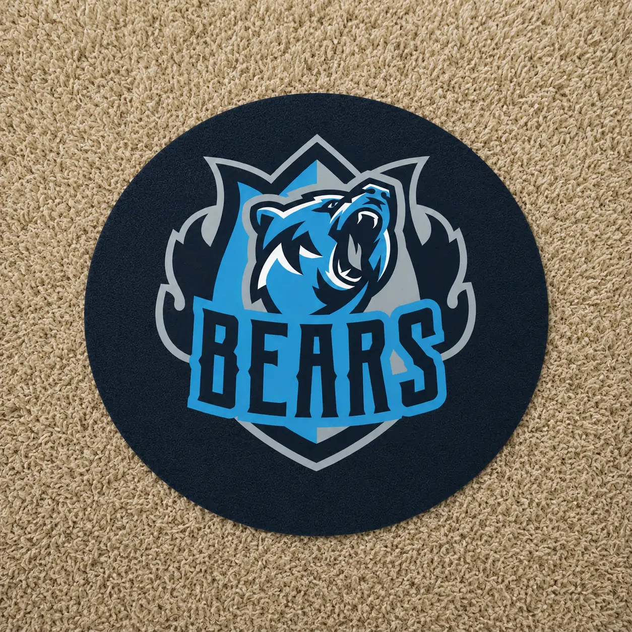 Team logo floor decal applied to carpet
