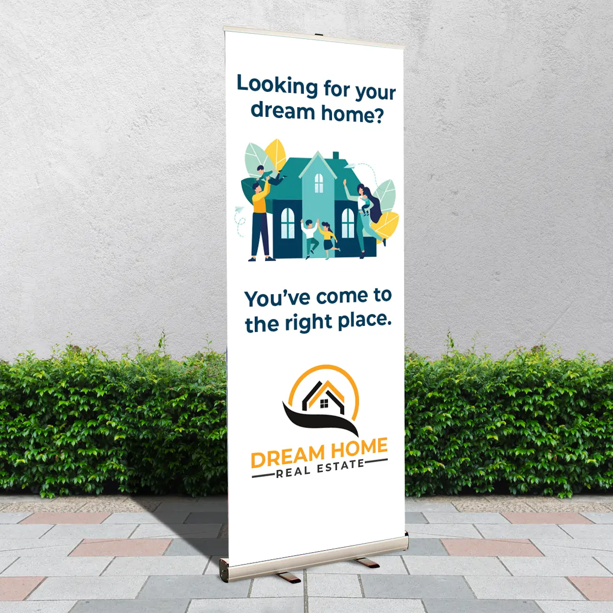 Retractable banner stand displayed outdoors