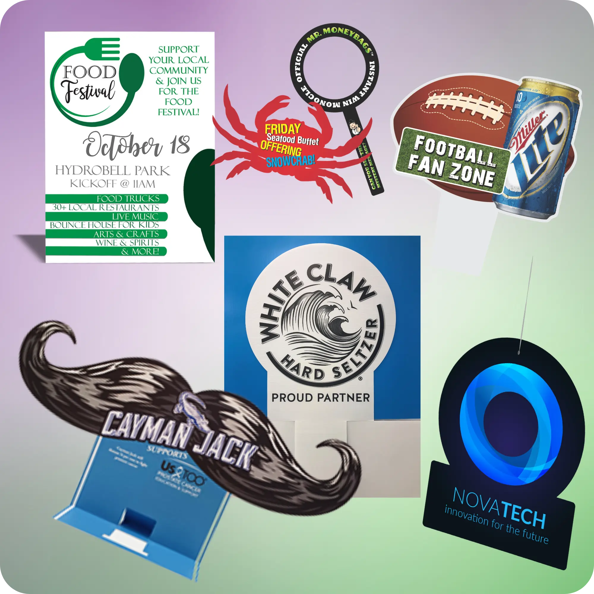 Assortment of custom specialty printed products