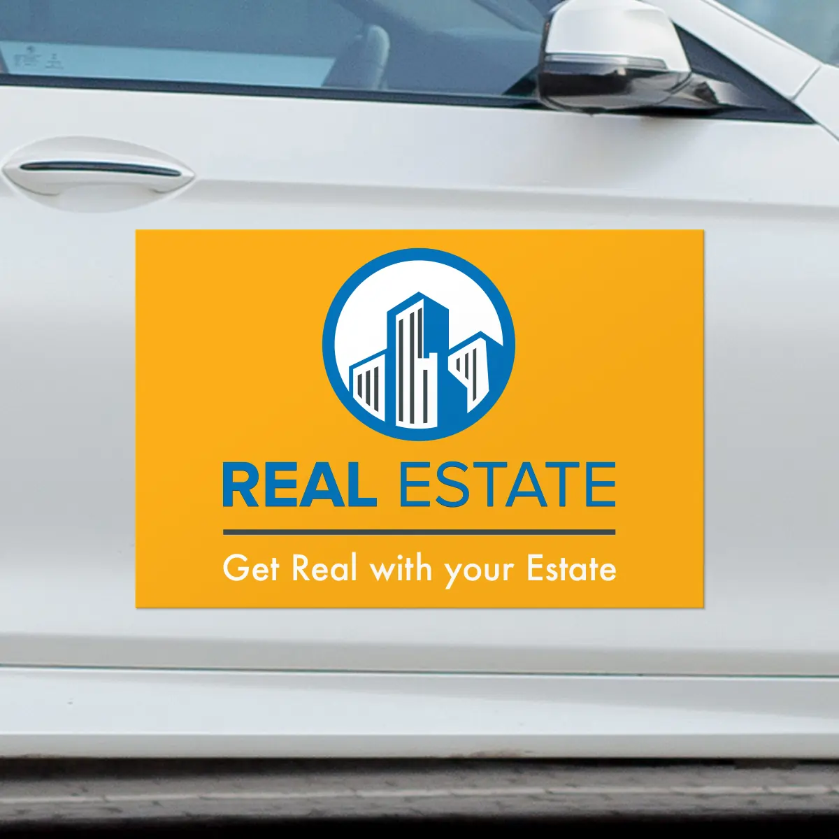 Printed magnetic sign on a vehicle door