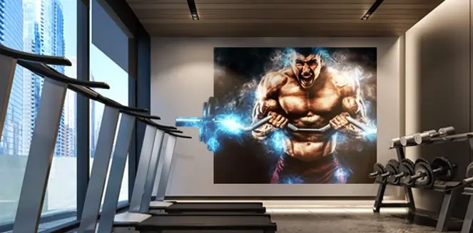 Repositionable vinyl wall graphic in a gym
